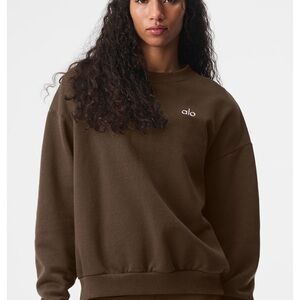 ALO Yoga Women's Crewneck Sweatshirt in Dark Brown with White Logo